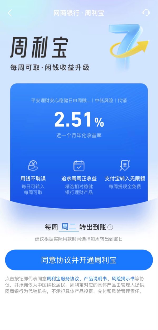 财聚配资 “星期理财”火了，网商银行推出“周利宝”