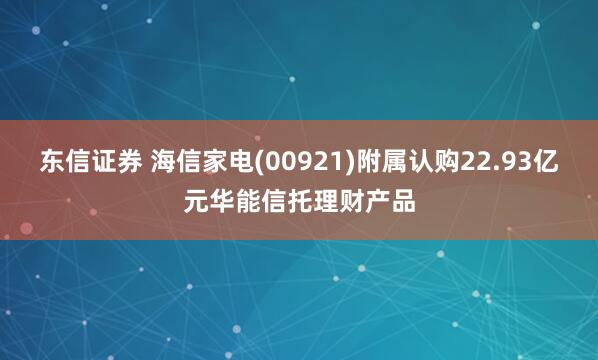 东信证券 海信家电(00921)附属认购22.93亿元华能信托理财产品